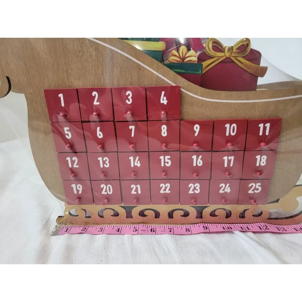 New Wooden Advent Calendar Boxes Santa‎ Sleigh Shape Countdown Christmas